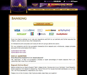 The banking options at Ace Revenue online casinos.