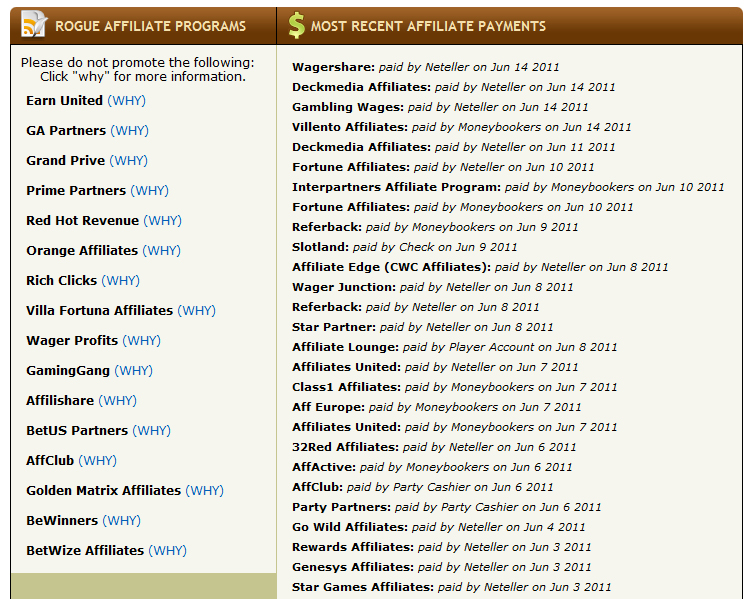 What affiliates should do when an operator misses a payment