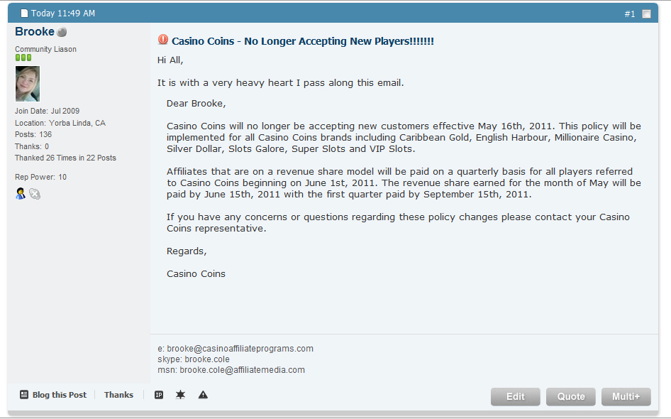 Casino Coins closes doors to new players